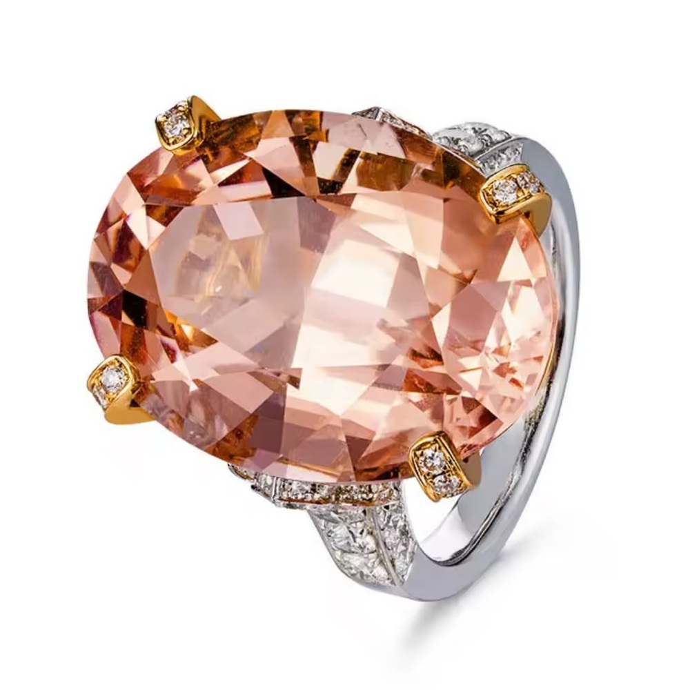 Adjustable Citrine Crystal Statement Ring Silver Plated Luxury Cocktail Jewelry